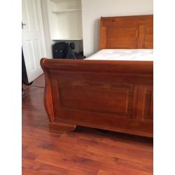 Dark Wood Sleigh Bed - Double