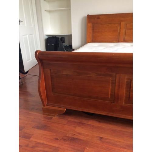 Dark Wood Sleigh Bed - Double