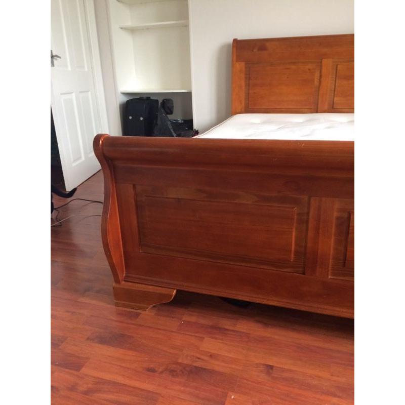 Dark Wood Sleigh Bed - Double