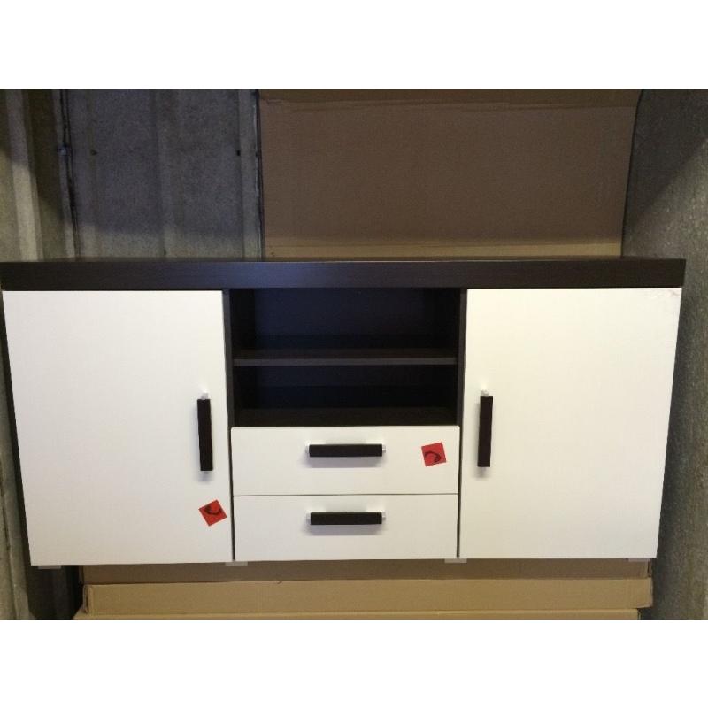 2 Door 2 Drawer Sideboard Cupboard Brown -White High Gloss *NEW*