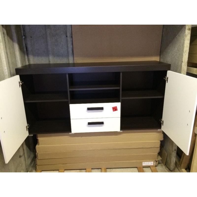 2 Door 2 Drawer Sideboard Cupboard Brown -White High Gloss *NEW*