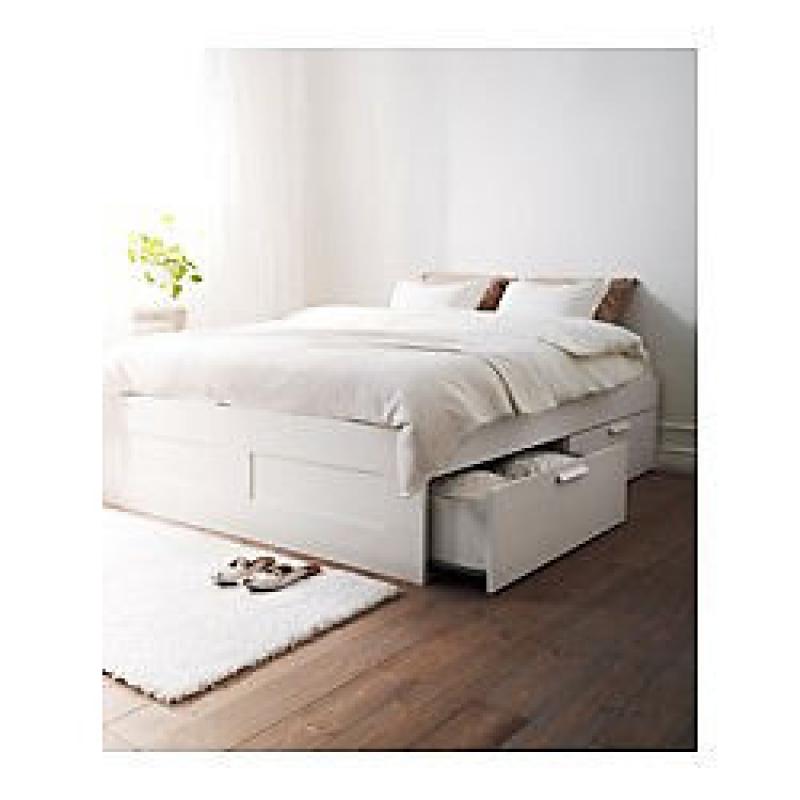 IKEA Double Bed frame with storage, white, Luröy