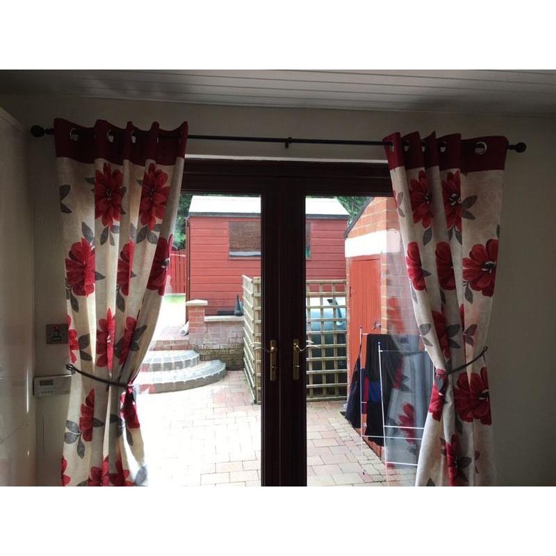 Red and cream and silver curtains 66x72
