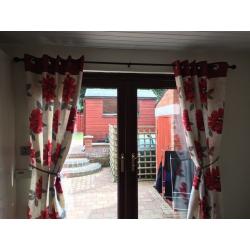 Red and cream and silver curtains 66x72