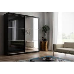 Super High Gloss Wardrob with Sliding Mirror Doors in Black Colour 160/203cm wide