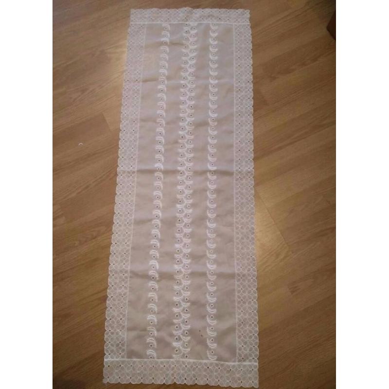 Genuine vintage embroidered ivory table runner