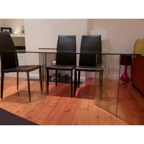 Modern Glass Dining Table with 4 x High Back Brown Chairs