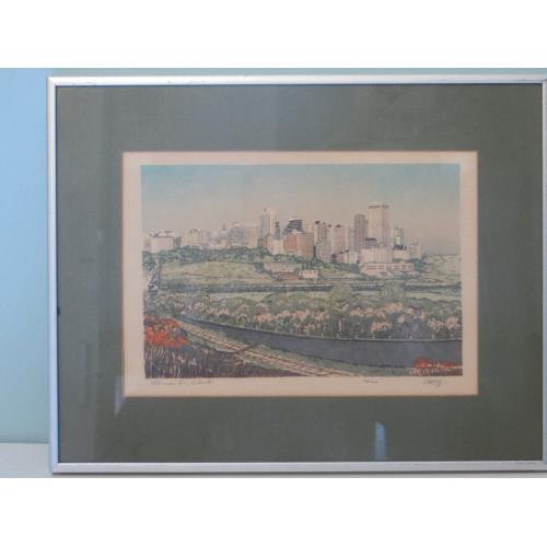 Vintage Framed Serigraph (Silk) Print Edmonton, Alberta, Canada. Limited Edition By George Weber