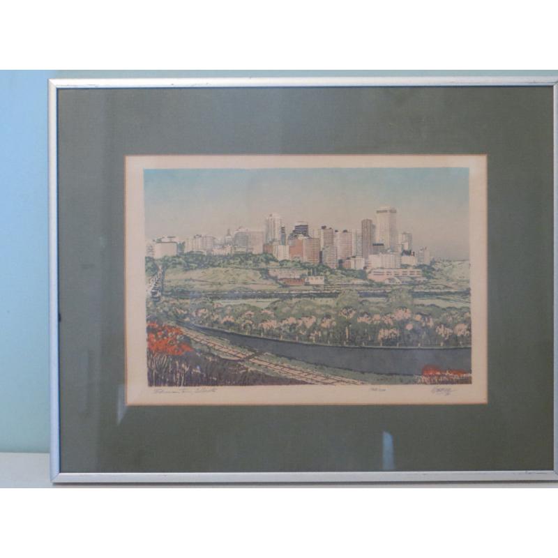 Vintage Framed Serigraph (Silk) Print Edmonton, Alberta, Canada. Limited Edition By George Weber