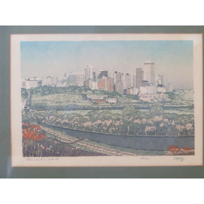 Vintage Framed Serigraph (Silk) Print Edmonton, Alberta, Canada. Limited Edition By George Weber