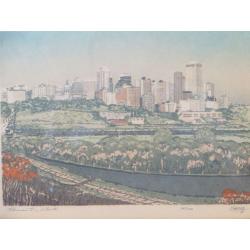 Vintage Framed Serigraph (Silk) Print Edmonton, Alberta, Canada. Limited Edition By George Weber