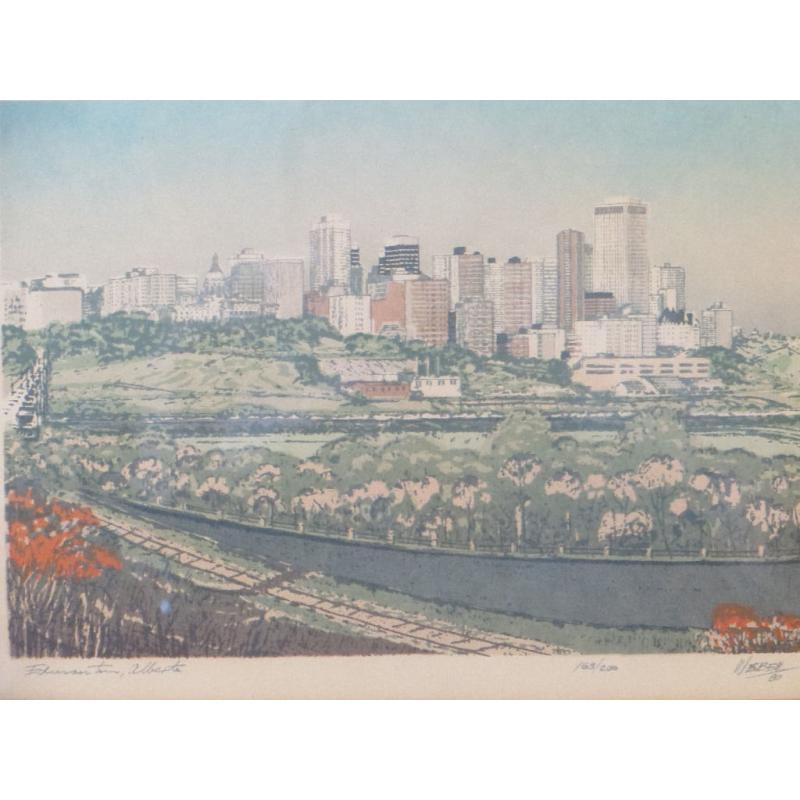 Vintage Framed Serigraph (Silk) Print Edmonton, Alberta, Canada. Limited Edition By George Weber