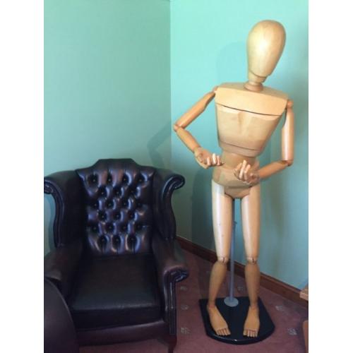 Rare full size wooden artist mannequin fully articulated on base