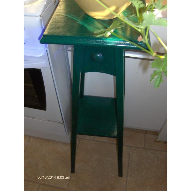 antique wood plant stand , Green wood plant stand
