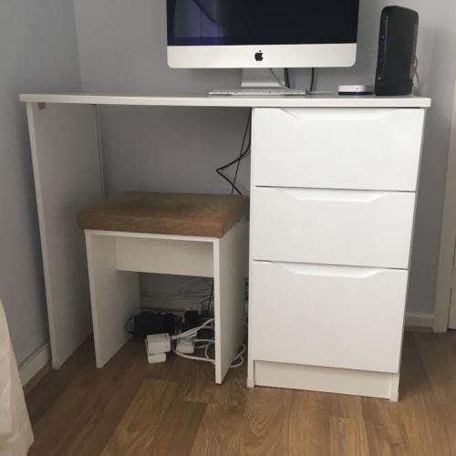 Good condition white dressing table with stool