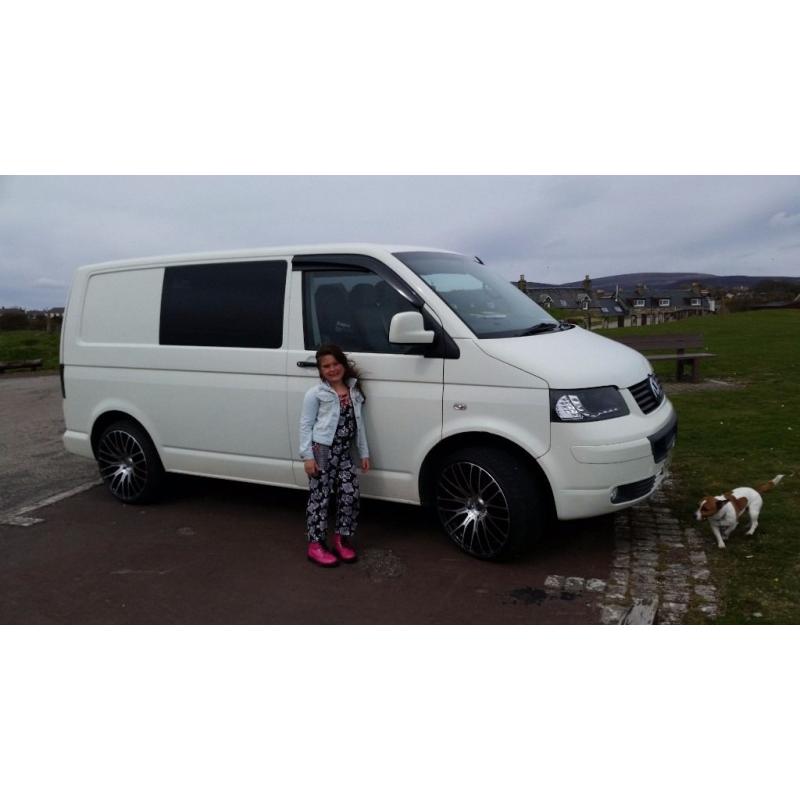 Vw transporter camper van. Rock n roll bed 20 inch alloys. Kitchen units