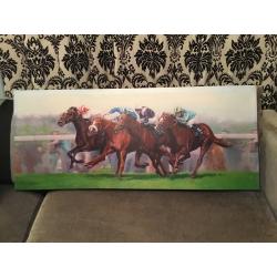 Really nice, large size horse racing print/canvas. 4 feet X 20 in.