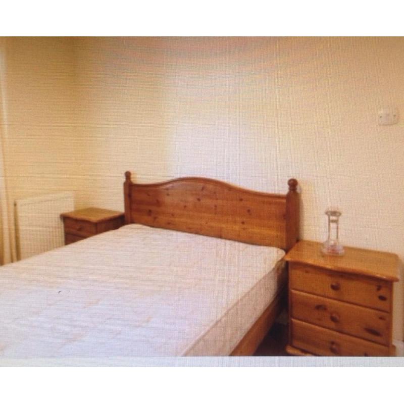 Pick up Mon 22nd Aug. Pine bedroom furniture_Double bed with matress_two side cabinets MUST GO