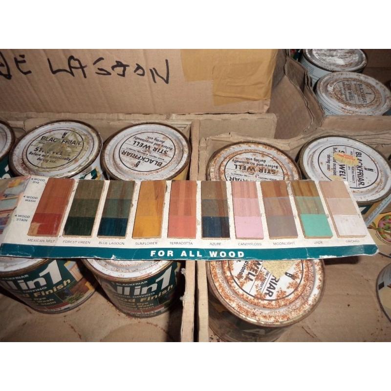 over 100 tins of wood paint for sale. 100