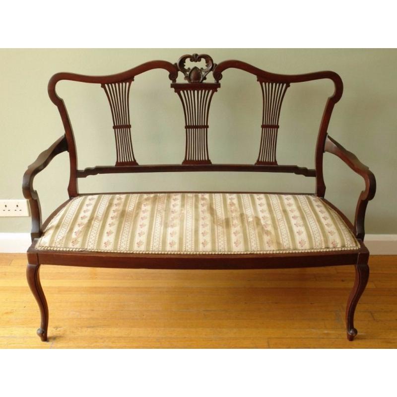 Beautiful Antique Edwardian Mahogany 2 Seater Couch Sofa Love Parlour Chair Seat