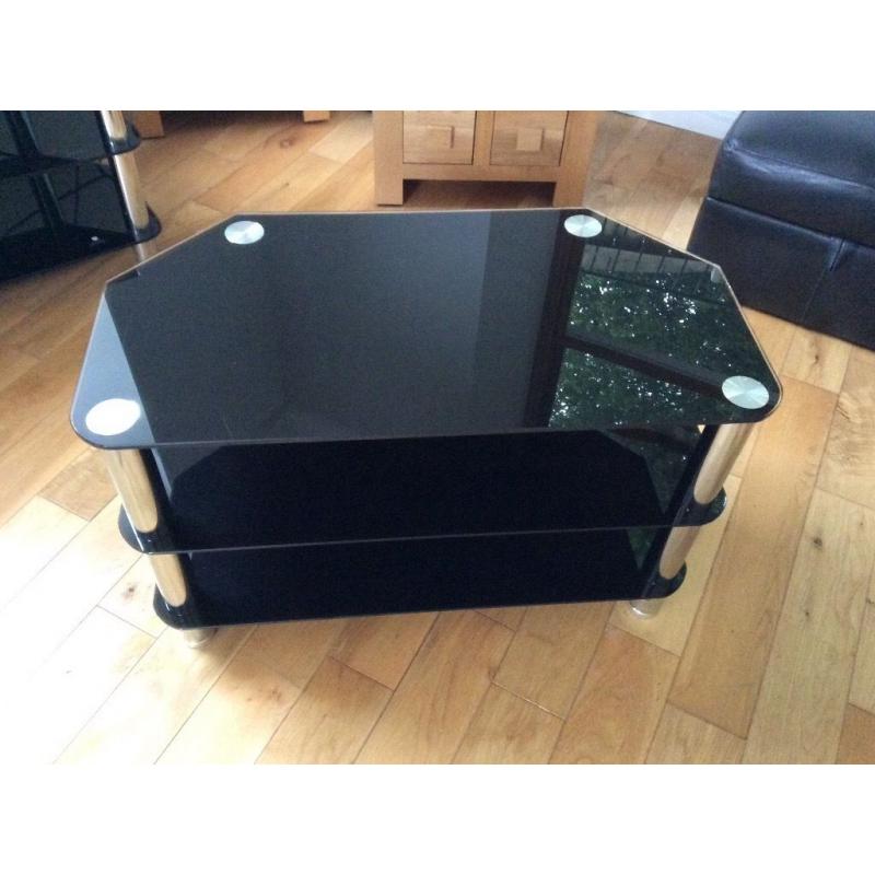 Quality black glass and chrome TV stand