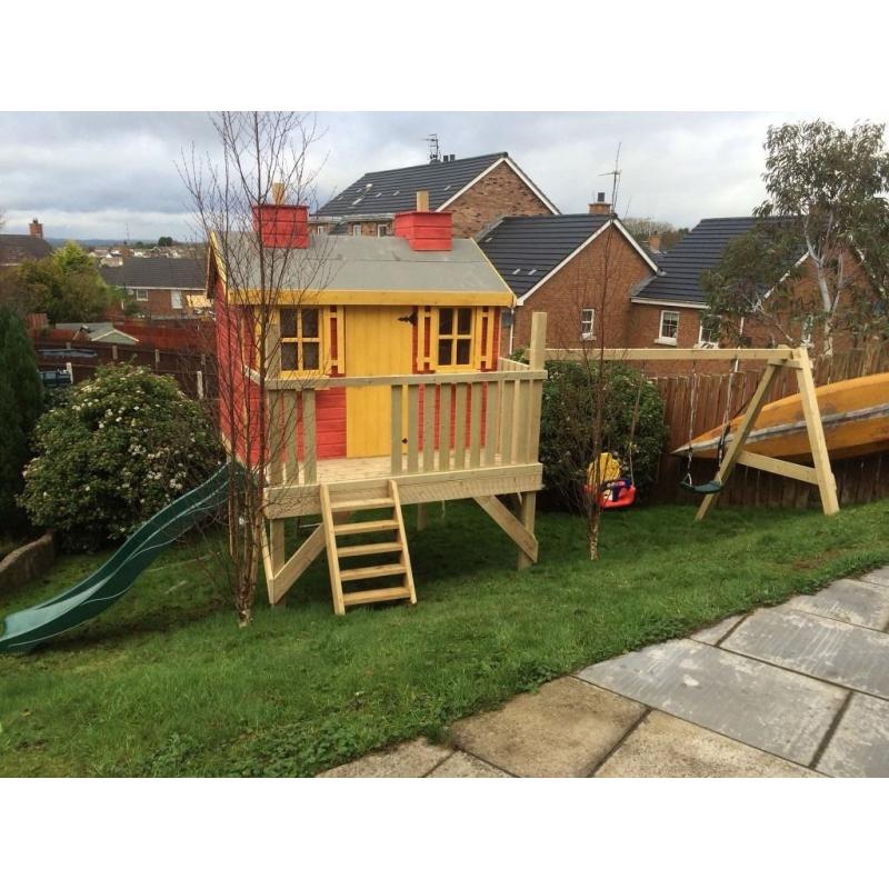 Appletree playhouse with swings and slide