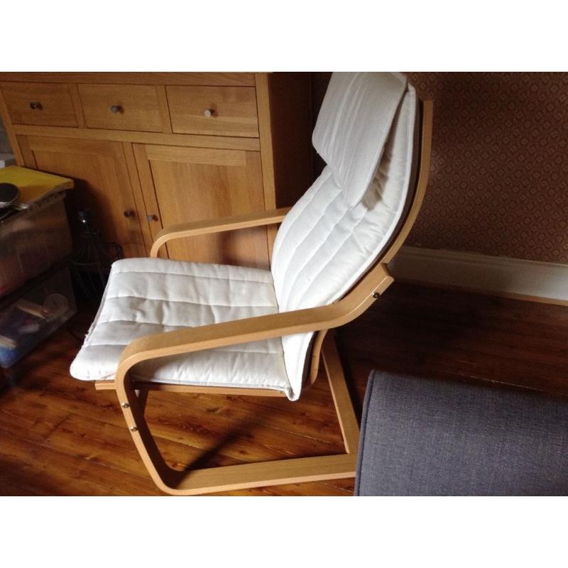IKEA Poang Chair in light oak with neutral seat cover