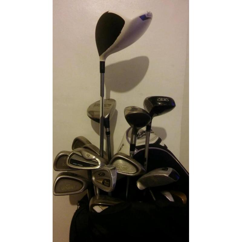 13 various used clubs inc bag. Taylormade domino. Lots pics.
