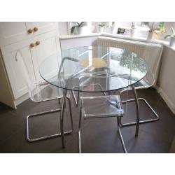 John Lewis Glass Round Table and 4 Clear Acrylic Chairs