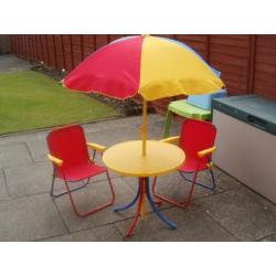 Childs Garden Parasol with Table and 2 Chairs..Ex Condition £8