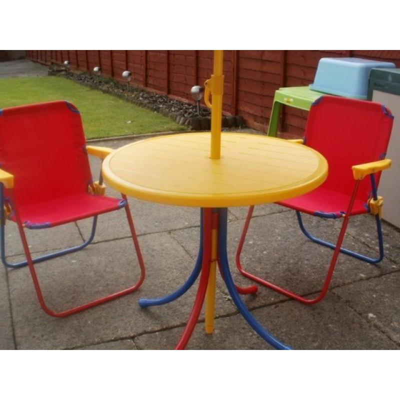 Childs Garden Parasol with Table and 2 Chairs..Ex Condition £8