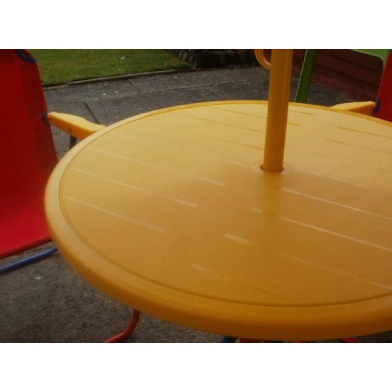 Childs Garden Parasol with Table and 2 Chairs..Ex Condition £8