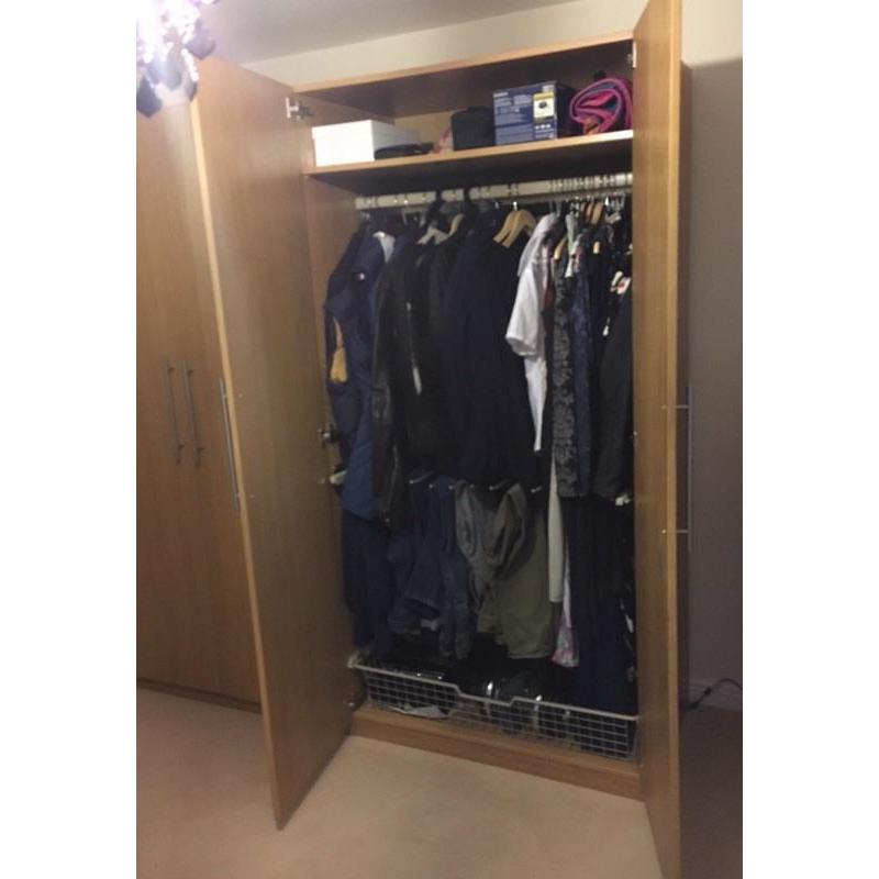 Oak veneer double wardrobes X 2, Chest of drawers & Bedside Units X 2.