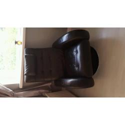 Black leather corner sofa & swivel chair