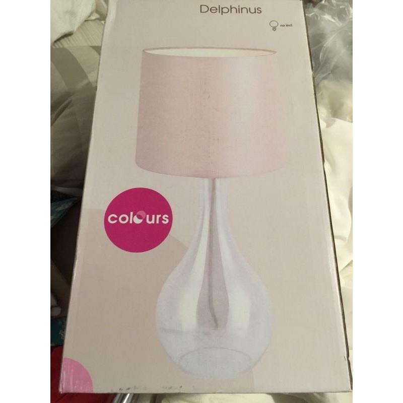 Pair of boxed pale pink and glass lamps -new unopened in box