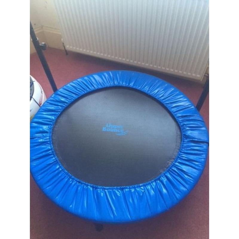 Foldable Rebounder Trampoline with Adjustable Handrail (New)