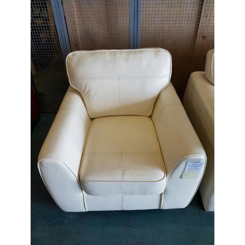 INEZ 2 SEATER LEATHER SOFA / SETTEE / SUITE & INEZ ARMCHAIR / CHAIR IN VANILLA / CREAM CAN DELIVER