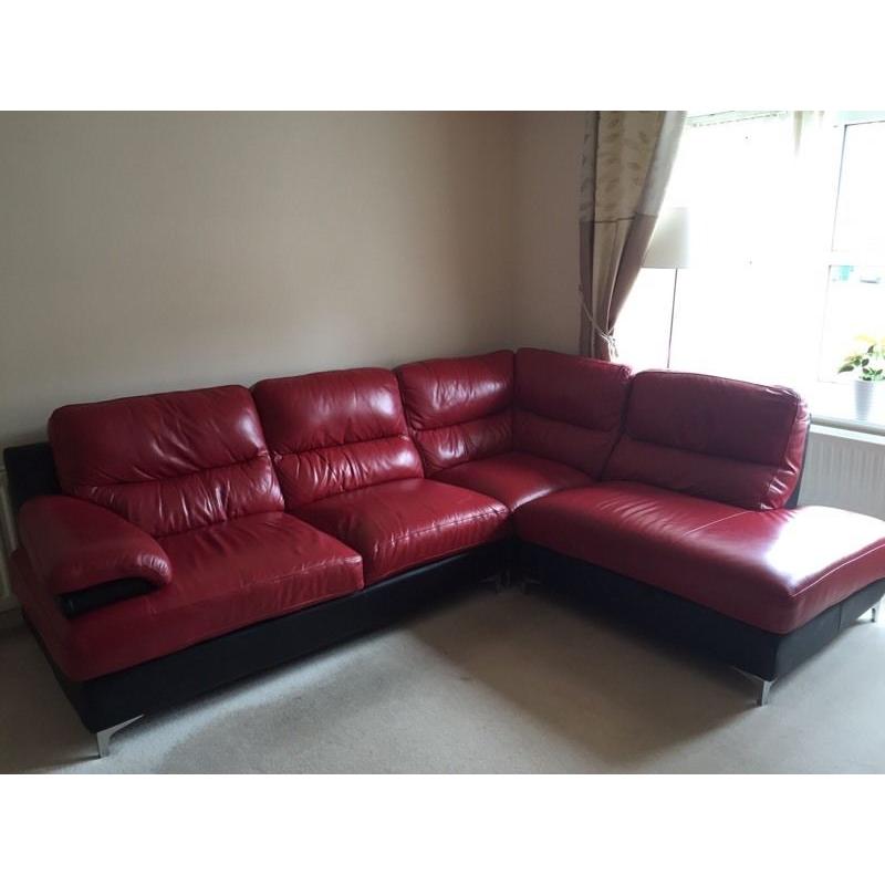 Red & Black Right Hand Facing Corner Couch
