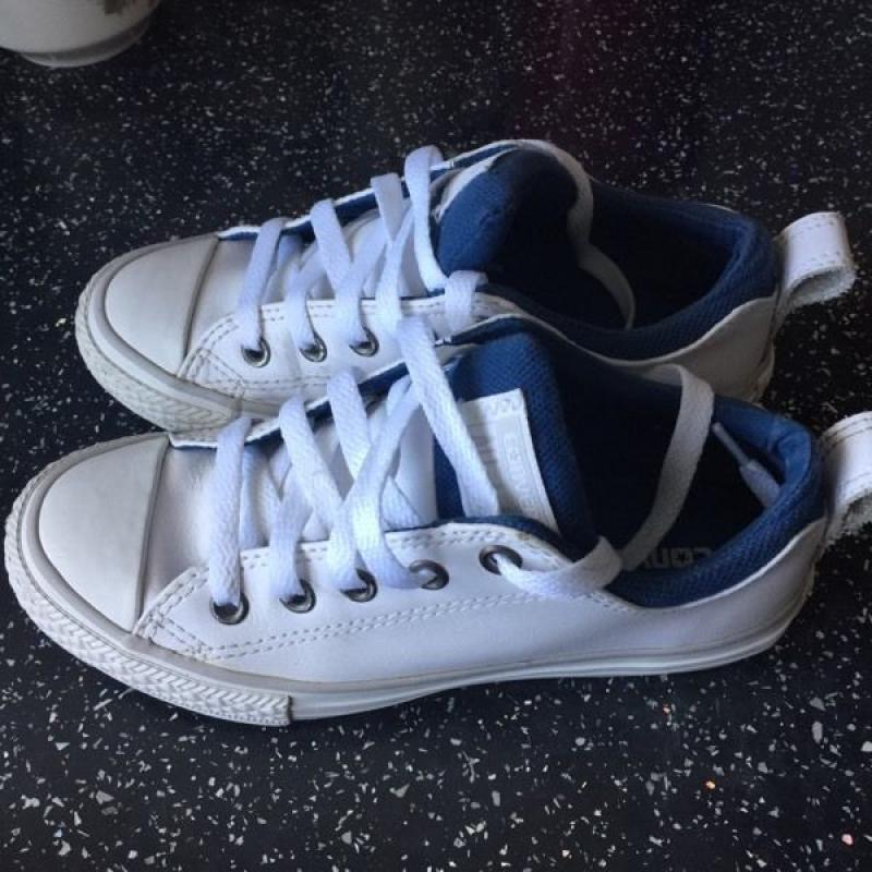 Kids converse white leather shoes