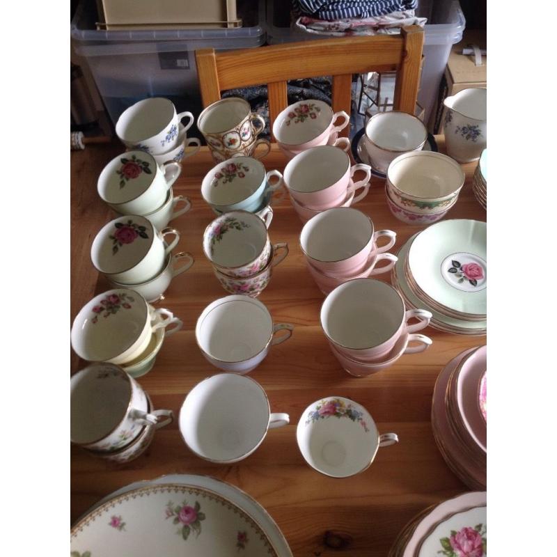 Pretty Vintage mixed teacups saucers and plates