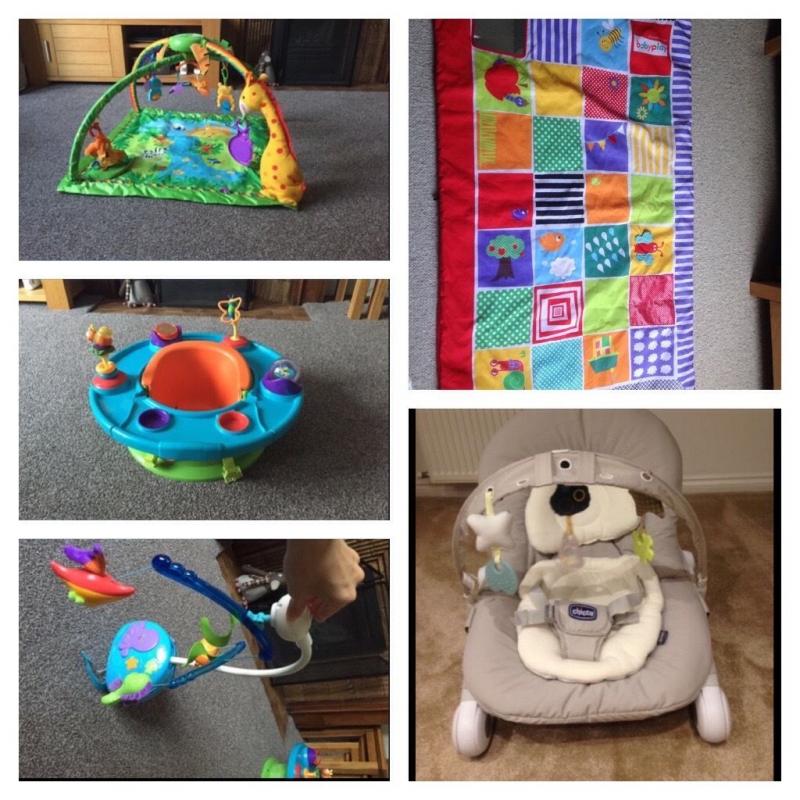 FP Playmat, M&P Travel Playmat, Chicco Bouncer, Summer Infant Seat, FP Mobile, AK Weaning Books
