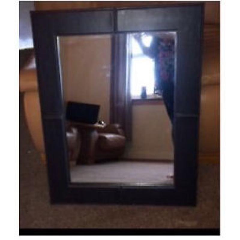 Large brown leather style mirror