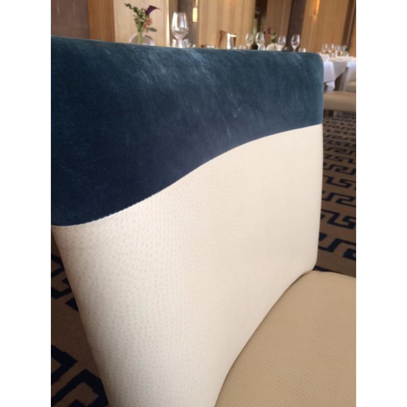 Ann Grays of London Restaurant Chairs, Faux Leather and blue suede x 40