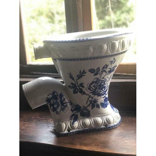 Antique Victorian Toilet Pan Ornate Blue Floral Art Nouveau vintage