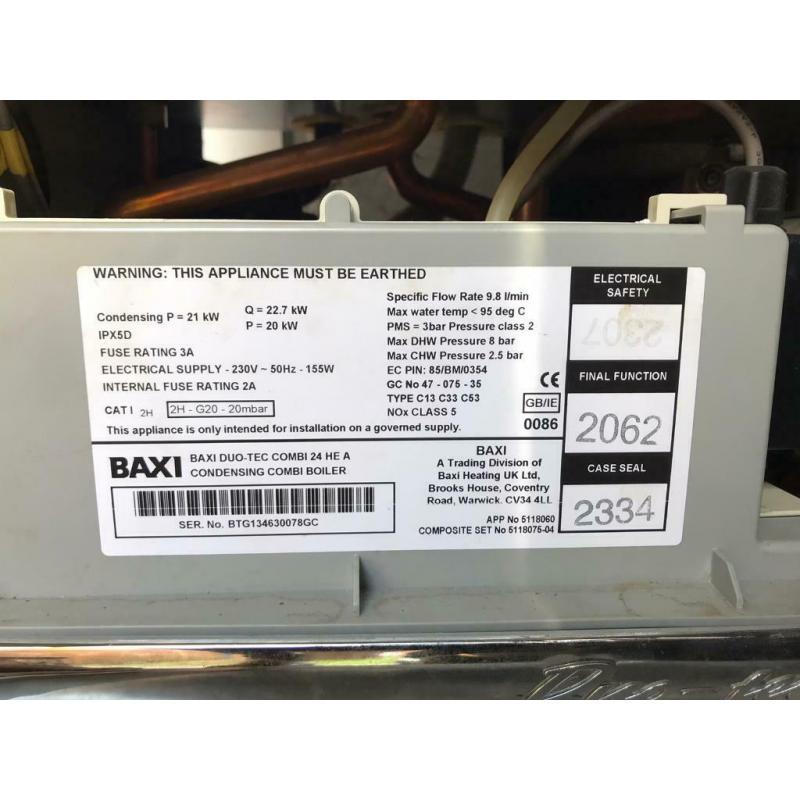 Baxi duotec condensing combi 24 boiler