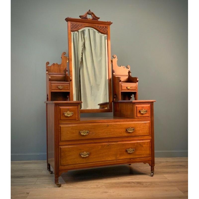 Attractive Large Antique Victorian Carved Walnut Dressing Table