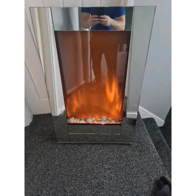 Electric Mirror Glass Fire Fireplace Wall Mounted Designer Large Flick