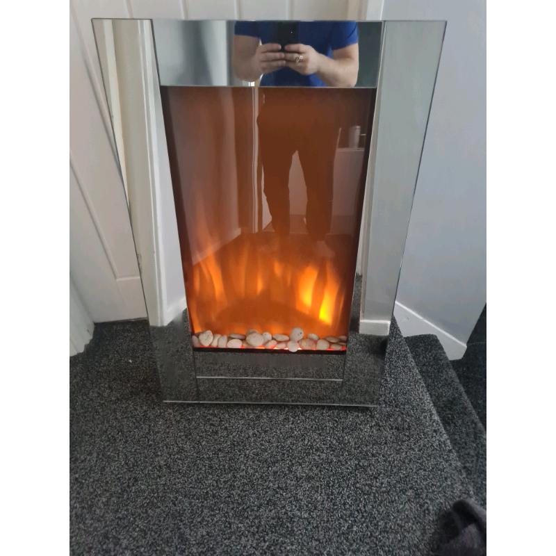 Electric Mirror Glass Fire Fireplace Wall Mounted Designer Large Flick