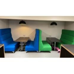 Booth Seating Furniture With Walnut Dining Table Set ? Blue / Green