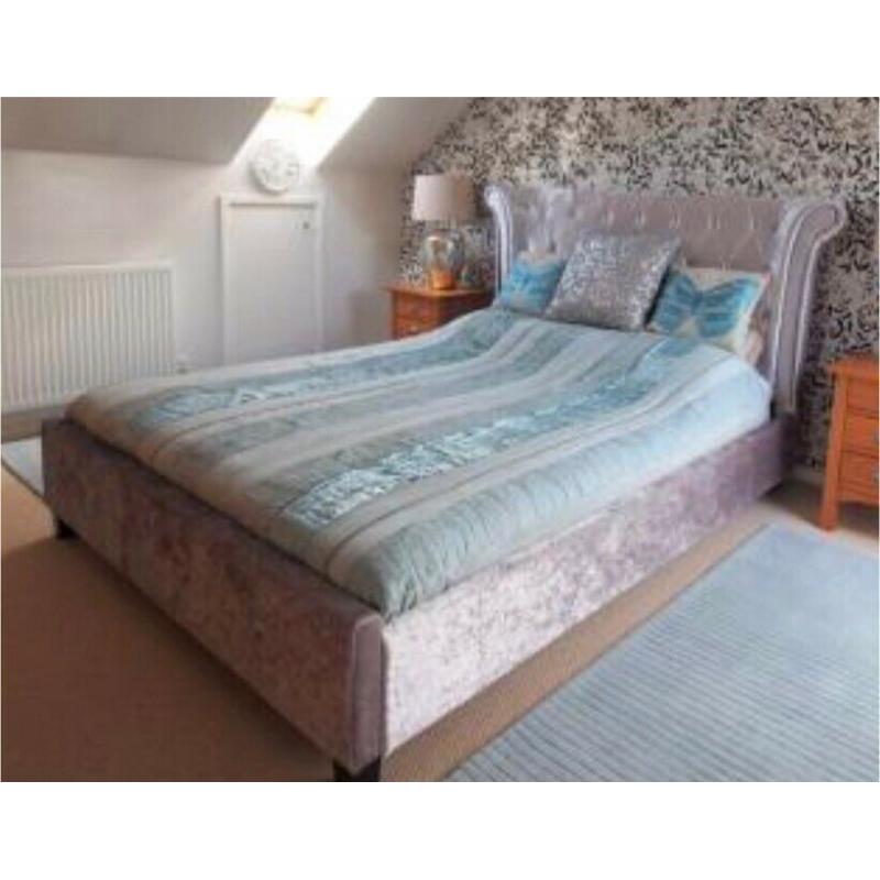 As good as new NEXT Kingsize bed crushed silver velvet king